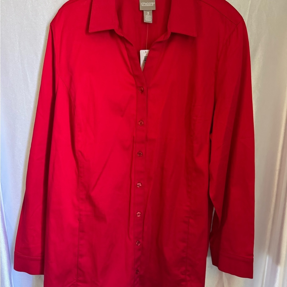 Chico's Risqué Red Blouse With Pockets Size 3 16/18 NWT